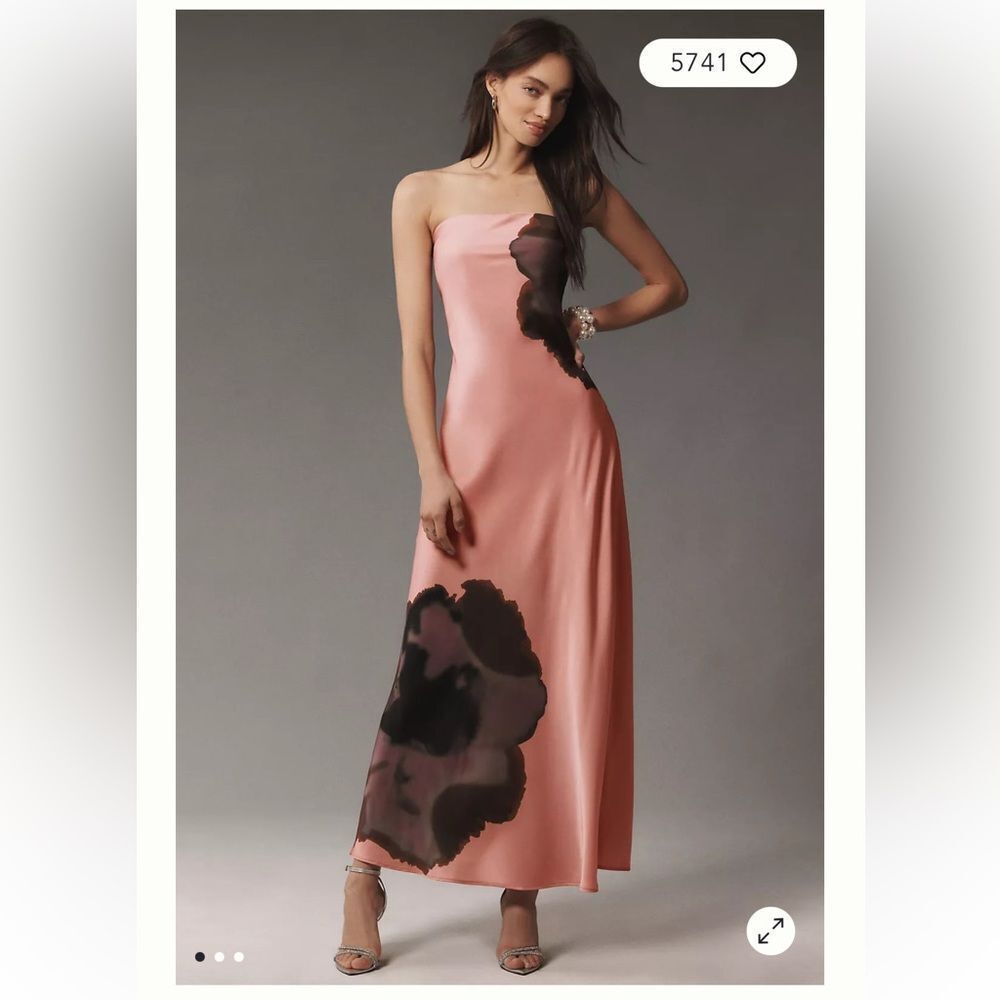 Anthropologie Hutch Strapless Column Satin Maxi Dress